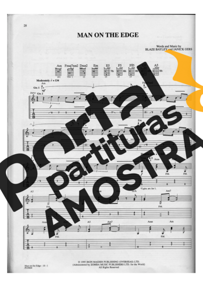 Iron Maiden Man On The Edge partitura para Guitarra
