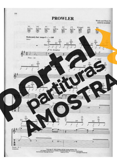 Iron Maiden Prowler partitura para Guitarra