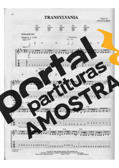 Iron Maiden Transylvania partitura para Guitarra