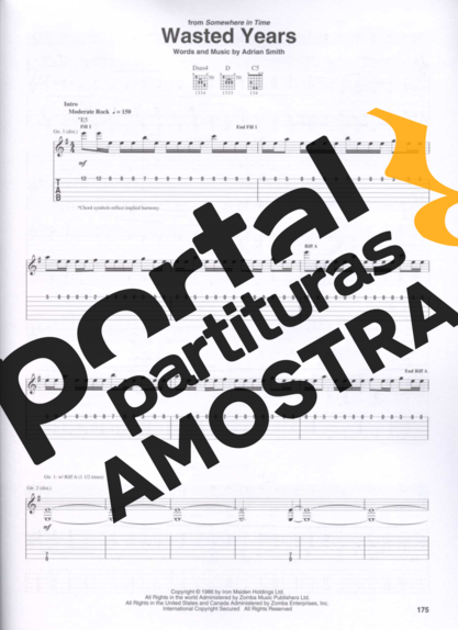 Iron Maiden Wasted Years partitura para Guitarra