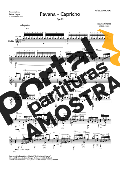 Isaac Albéniz Pavana - Capricho Op. 12 partitura para Violão