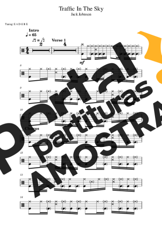 Jack Johnson Traffic In The Sky partitura para Bateria
