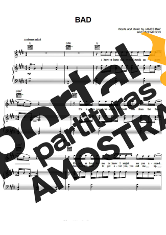 James Bay Bad partitura para Piano