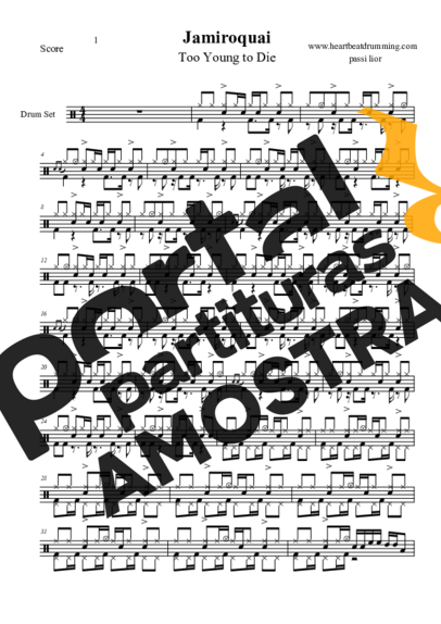 Jamiroquai Too Young to Die partitura para Bateria