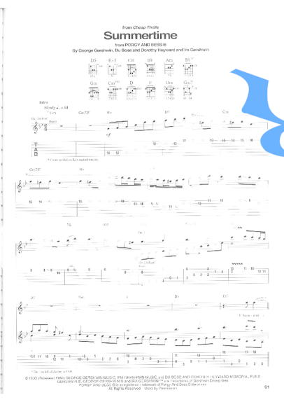 Janis Joplin Summertime partitura para Guitarra