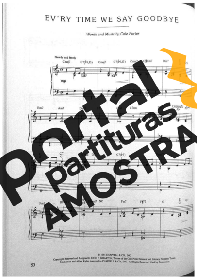 Jazz Standard Every Time We Say Goodbye partitura para Piano