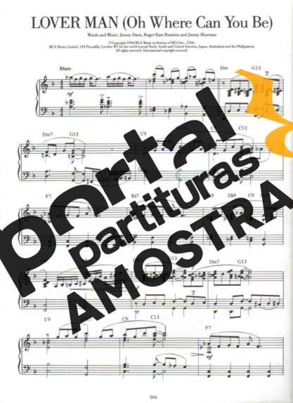 Jazz Standard Lover Man partitura para Piano