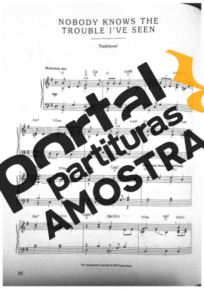 Jazz Standard Nobody Knows The Trouble Ive Seen partitura para Piano