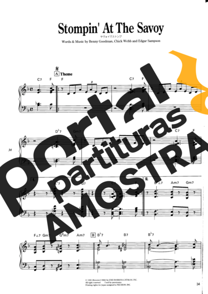 Jazz Standard Stompin At The Savoy partitura para Piano