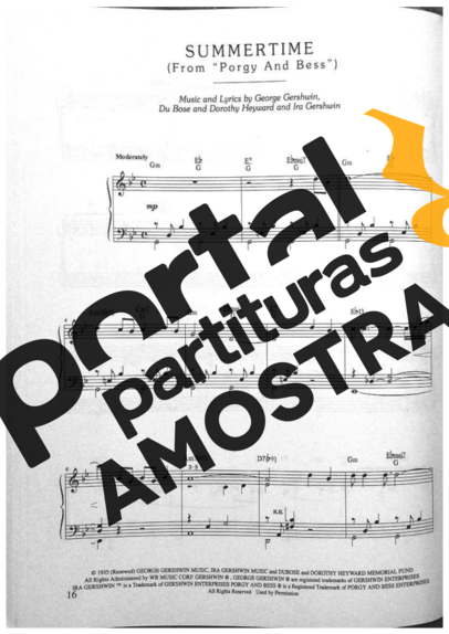 Jazz Standard Summertime partitura para Piano