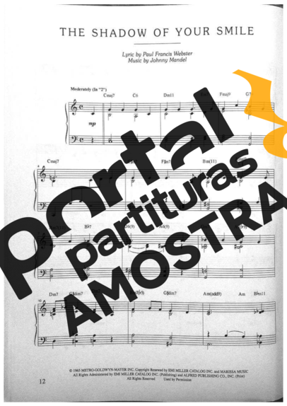Jazz Standard The Shadow Of Your Smile partitura para Piano