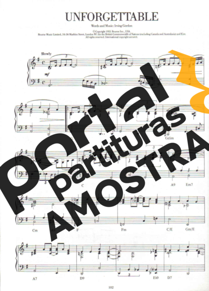 Jazz Standard Unforgettable partitura para Piano