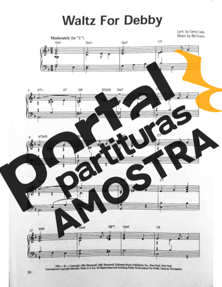 Jazz Standard Waltz For Debby partitura para Piano