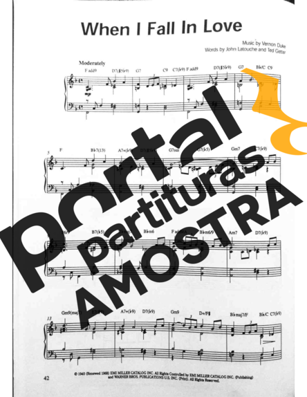 Jazz Standard When I Fall In Love partitura para Piano