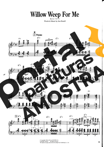 Jazz Standard Willow Weep For Me partitura para Piano