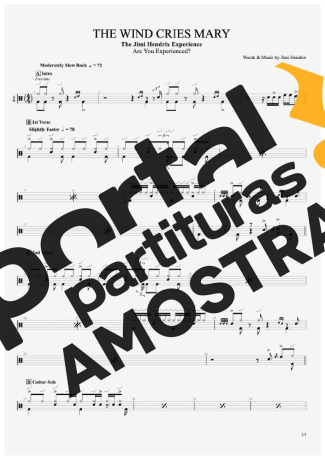 Jimi Hendrix The Wind Cries Mary partitura para Bateria