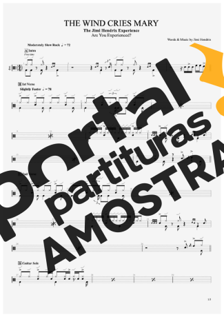 Jimi Hendrix  partitura para Bateria