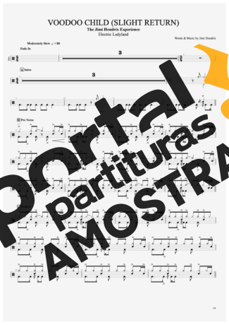 Jimi Hendrix Voodoo Child (Slight Return) partitura para Bateria