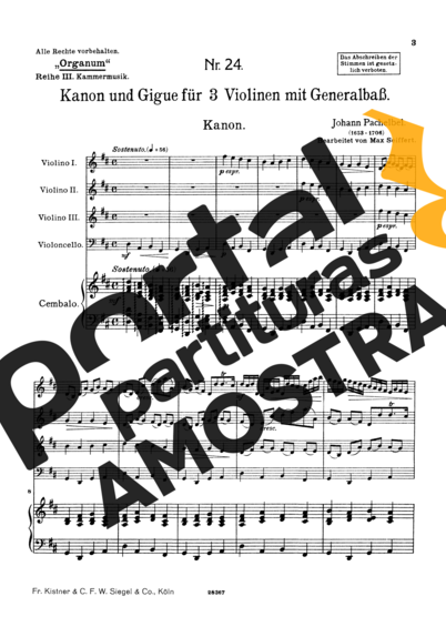 Johann Pachelbel  partitura para Violino
