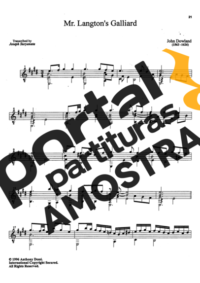 John Dowland Mr Langtons Galliard partitura para Violão