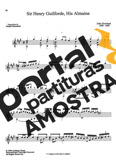 John Dowland Sir Henry Guilforde His Almaine partitura para Violão