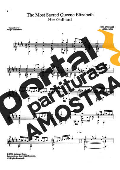 John Dowland The Most Sacred Queene Elizabeth Her Galliard partitura para Violão