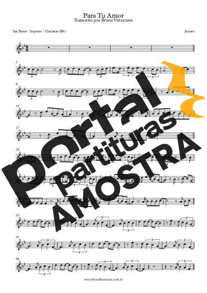 Juanes  partitura para Saxofone Tenor Soprano (Bb)