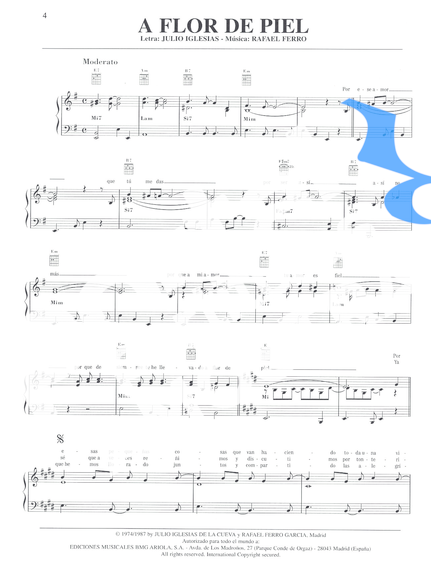 Julio Iglesias A Flor De Piel partitura para Piano