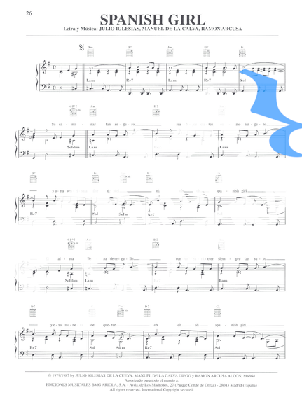 Julio Iglesias Spanish Girl partitura para Piano