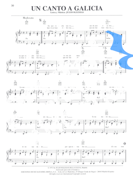 Julio Iglesias Un Canto A Galicia partitura para Piano