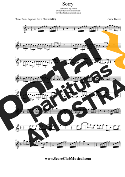 Justin Bieber  partitura para Saxofone Tenor Soprano (Bb)