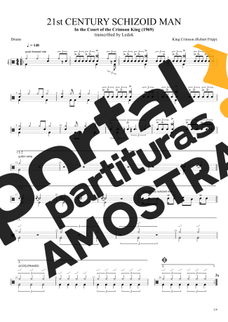King Crimson 21st Century Schizoid Man partitura para Bateria