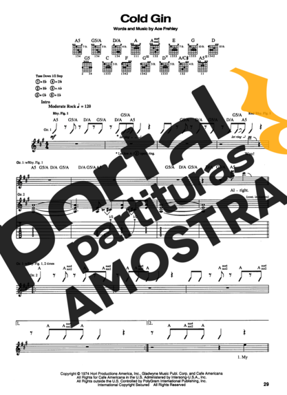 Kiss Cold Gin partitura para Guitarra