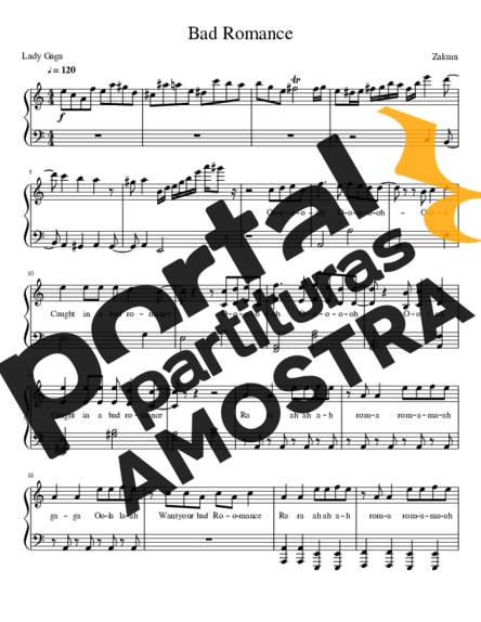 Lady Gaga Bad Romance partitura para Piano