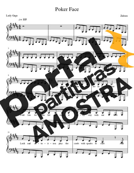 Lady Gaga Poker Face partitura para Piano