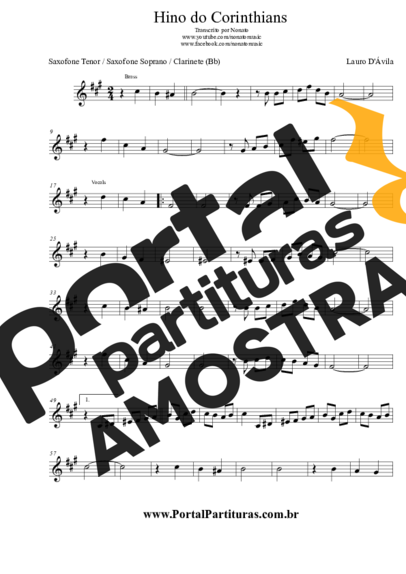 Lauro D'Ávila Hino do Corinthians partitura para Saxofone Tenor Soprano (Bb)