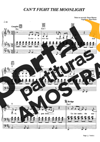LeAnn Rimes Can´t Fight The Moonlight partitura para Piano