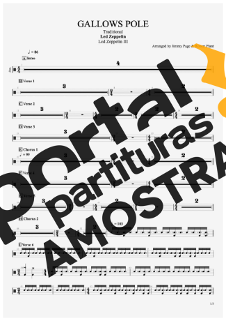 Led Zeppelin Gallows Pole partitura para Bateria