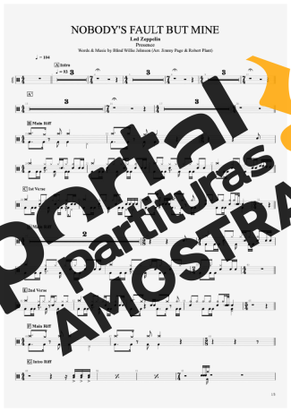 Led Zeppelin Nobody´s Fault But Mine partitura para Bateria