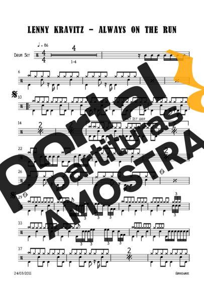 Lenny Kravitz Always On The Run partitura para Bateria