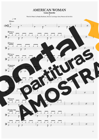 Lenny Kravitz American Woman partitura para Bateria