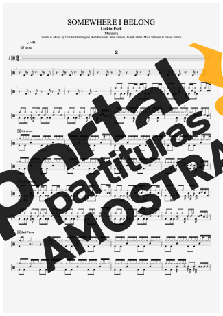 Linkin Park Somewhere I Belong partitura para Bateria