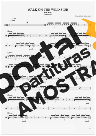 Lou Reed Walk On The Wild Side partitura para Bateria