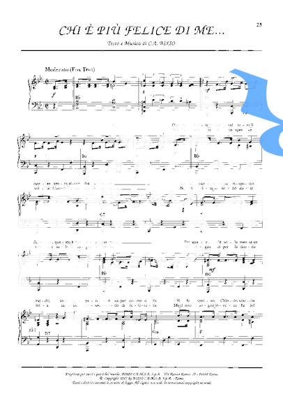Luciano Pavarotti Chi É Piú Felice Di Me partitura para Piano