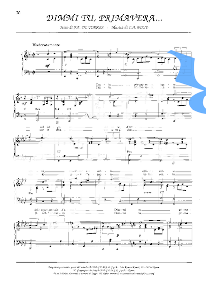 Luciano Pavarotti Dimmi Tu, Primavera partitura para Piano