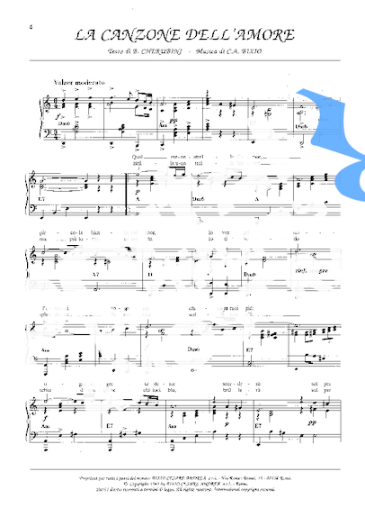 Luciano Pavarotti La Canzone Dell ´Amore partitura para Piano