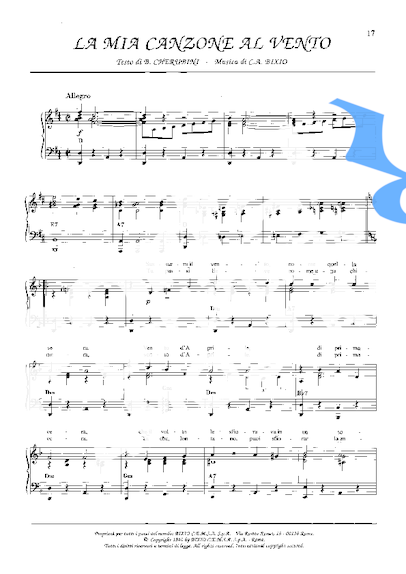 Luciano Pavarotti La Mia Canzone Al Vento partitura para Piano