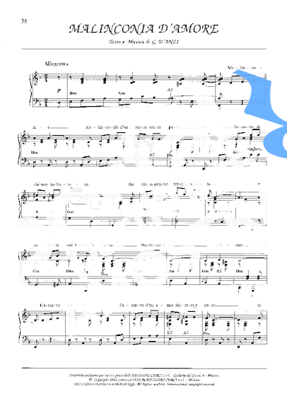 Luciano Pavarotti Malinconia D´Amore partitura para Piano