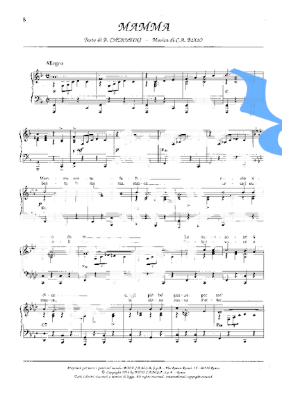 Luciano Pavarotti Mamma partitura para Piano