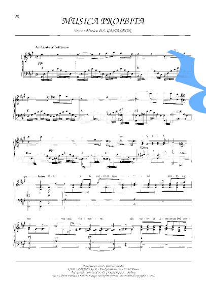 Luciano Pavarotti Musica Proibida partitura para Piano